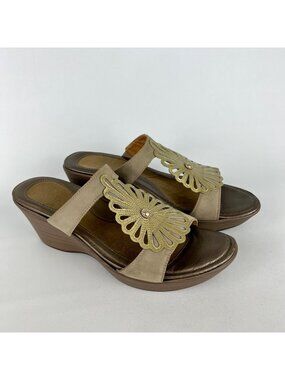 Naot Womens Taupe Platform Wedge Sandal Leather Comfort Flower 42 US 11 11.5